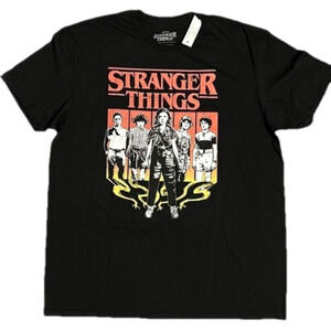 Netflix Stranger Things Distressed Cast Cotton Black Tee Shirt Men Size XL